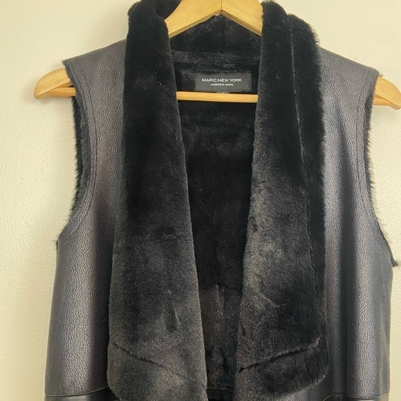 EUC ANDREW MARC MARC NEW YORK FAUX LEATHER AND FUR FRINGE BOHEMIAN VEST MEDIUM - Picture 5 of 8